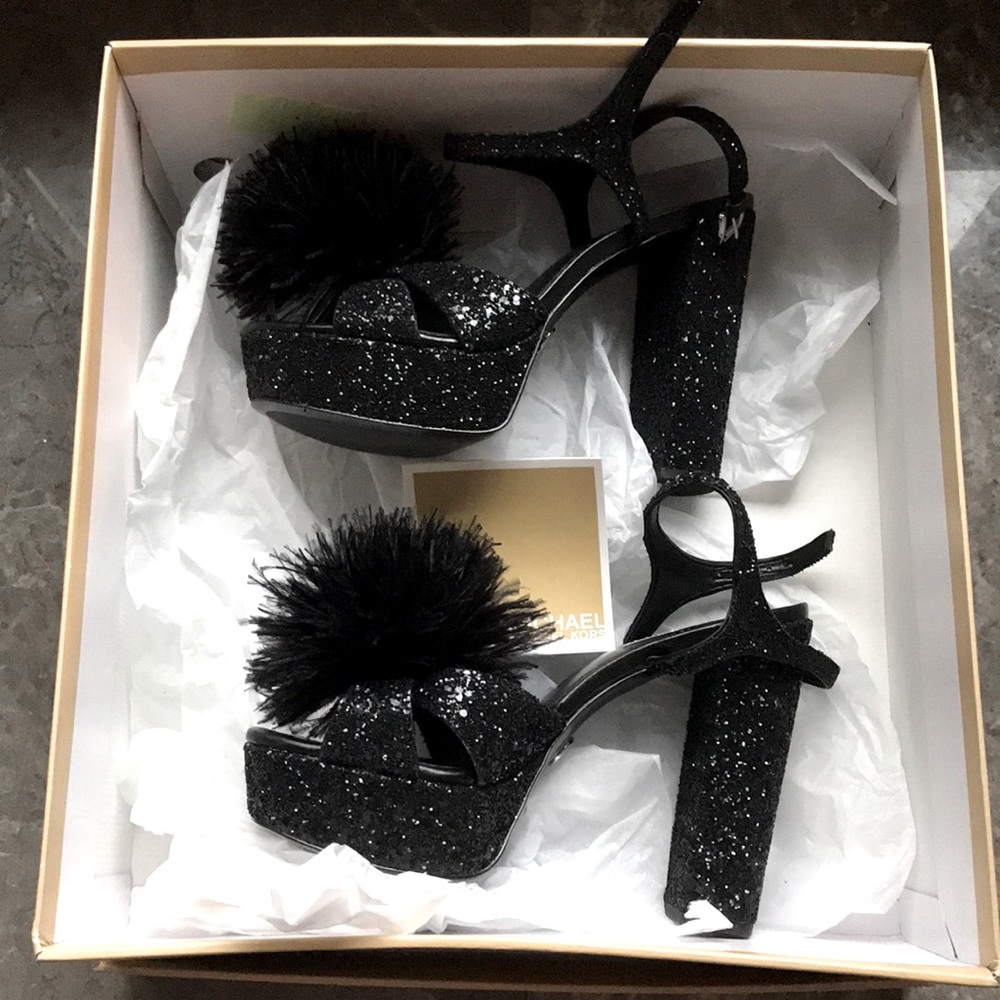 Michael Kors Black Farra Glitter Platform Heel